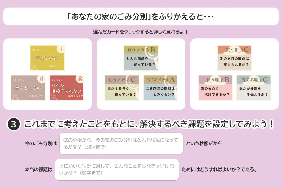 「わかっているけどできない」状態に着目した行動科学活用ツールとして、親子のごみ分別行動の改善を目的とした環境学習支援Webシステムなども構築している